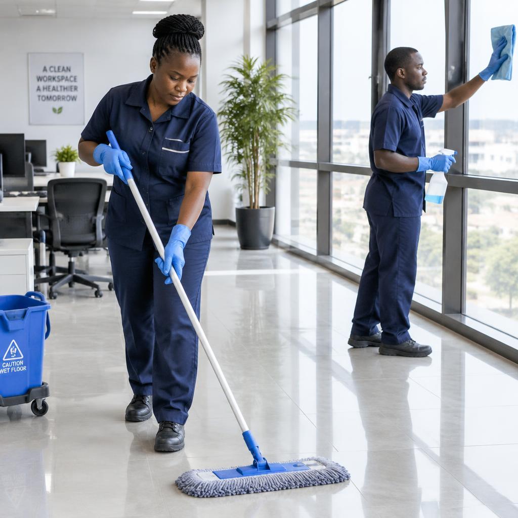 Cleaning team at work in an office